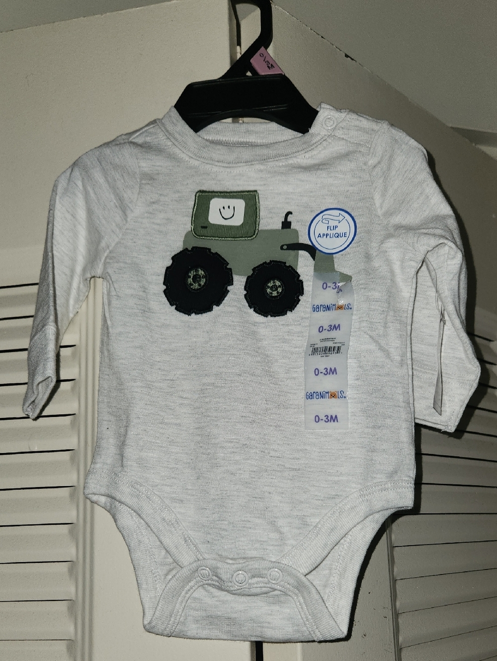 Garanimals Gray Bodysuit with Green Tractor and Black Wheels